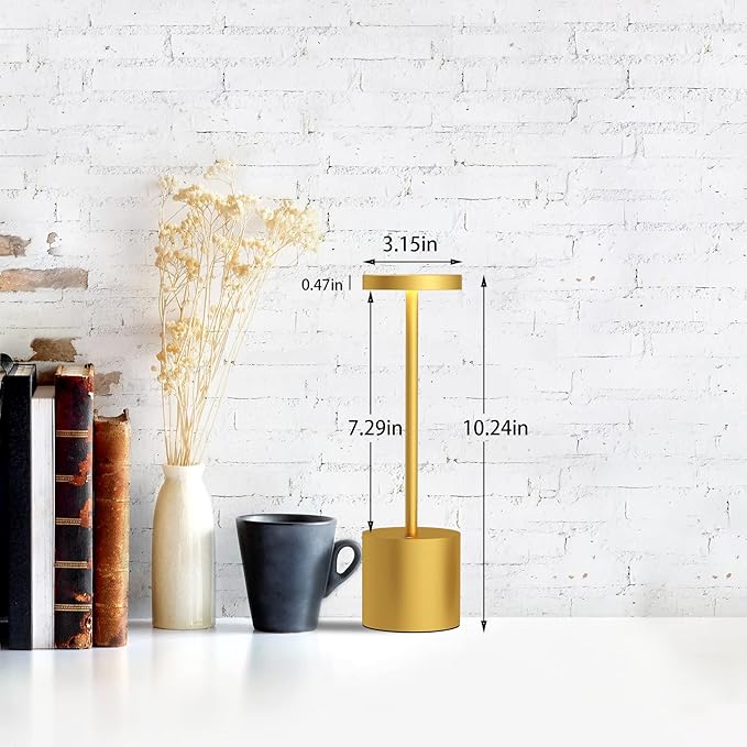 LED Cordless Table Lamps, Portable Rechargeable Battery Operated Lamp, Modern Metal 2 Level Dimmable Indoor and Outdoor Cordless Lamp,Desk Lamp for/Restaurant/Bar/Cafe/Bedroom. (Gold)