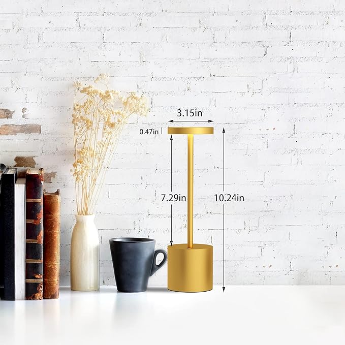 LED Cordless Table Lamps Set of 2,5000 mAh Rechargeable Table lamp,3 Color Stepless Dimming Portable Outdoor Table Lamp,Table Light for Party/Restaurant/Cafe/Patio.(Gold)