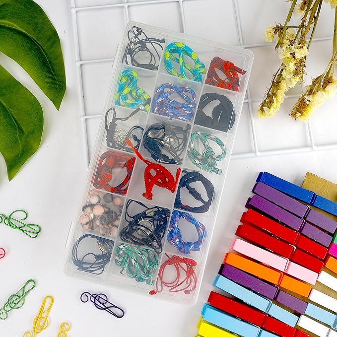 OALCQ Craft Organizers And Storage Box 18 Grids Clear Plastic Bead Organizer With Dividers, Clear Craft Storage for Beads, Earrings, Pills, Jewelry, Screws, Seeds, Small Parts, Hair Ties