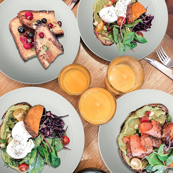 Wheat Straw Plates - 9 Inch Unbreakable Dinner Plates Set of 8 - Dishwasher & Microwave Safe Plastic Plates Reusable for kitchen and camping (light grey)