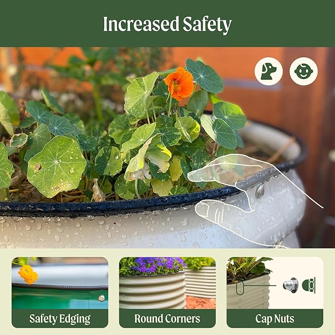 Vego garden 32" Extra Tall Raised Garden Bed Kits, 6 in 1 Modular Raised Planter Box for Vegetables Flowers Fruits Oval Metal Raised Garden Bed- Pearl White