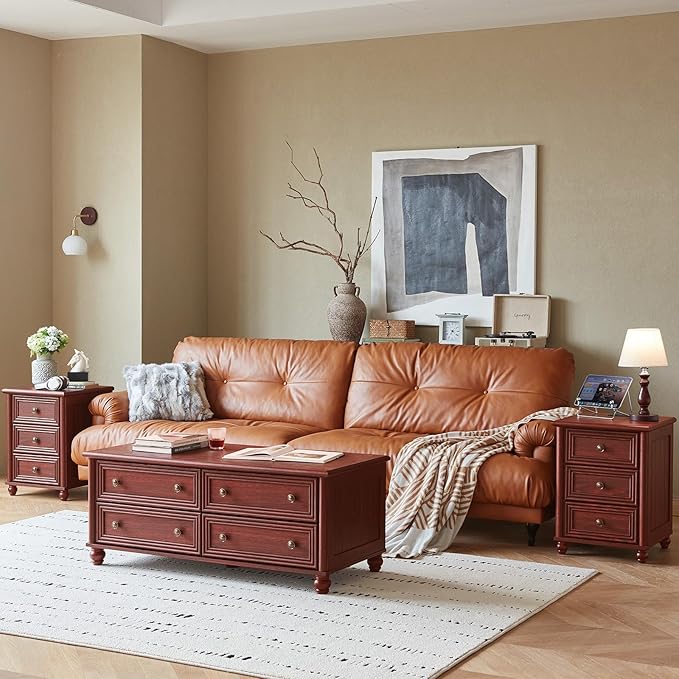 18" Farmhouse Nightstand with Charging Station and USB Port, RedOak Night Stand with 3 Drawers, Wood Bedside End Table with Storage, Bed Side Tables for Bedroom Living Room and Closet