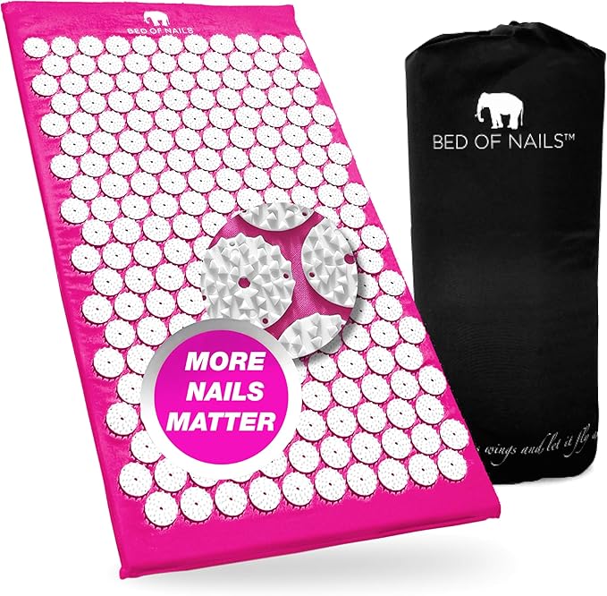 BED OF NAILS The Original Premium Acupressure Mat, 8,820 Acupuncture Pressure Points for Back Pain Relief, Increased Energy, Relaxation, FSA/HSA Eligible, with Drawstring Bag, 29 x 16 x 1, Pink