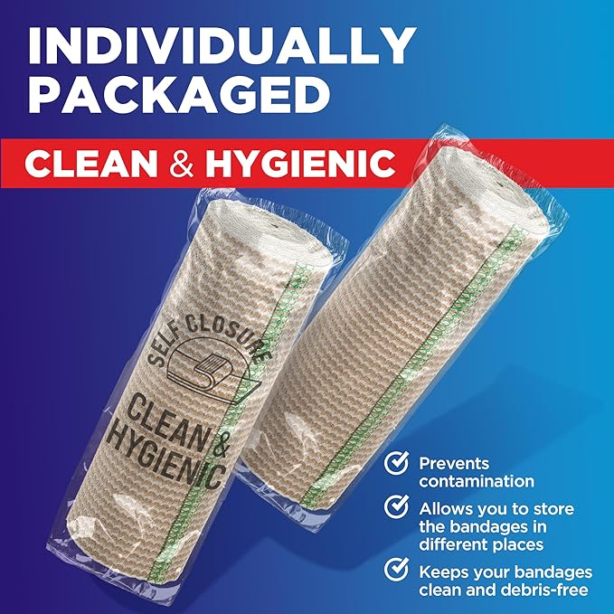 Premium Elastic Bandage Wrap - 6” (5pk) - Strong Compression - Self-Closing Reusable Bandages for Legs, Knee, Abdomen, Lymphedema - Body Wrap