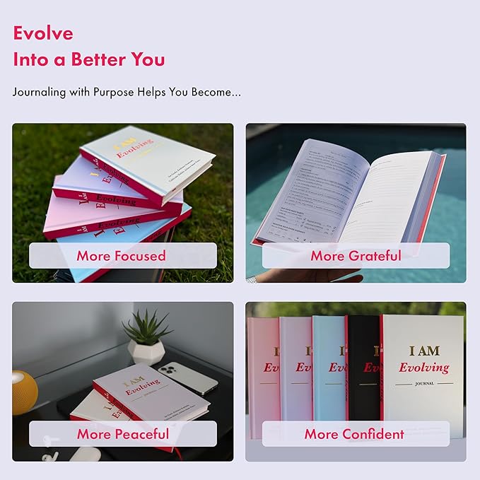 iAmEvolving Journal – Gratitude Journal with Prompts for Goal Setting, Habit Tracking, Mindfulness, Daily Reflection, Affirmations – 2025 Undated Self-Care Notebook for Women & Men (White)