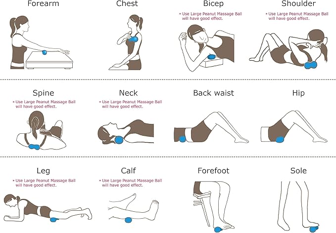 Peanut Massage Ball Set,Oversized & Standard 2-Pack,Deep Tissue Roller for Back, Neck,Legs & Shoulders,Trigger Point & Myofascial Release,Pain Relief,Unique Dual-Color Design Blue Grey-Stylish & Rare