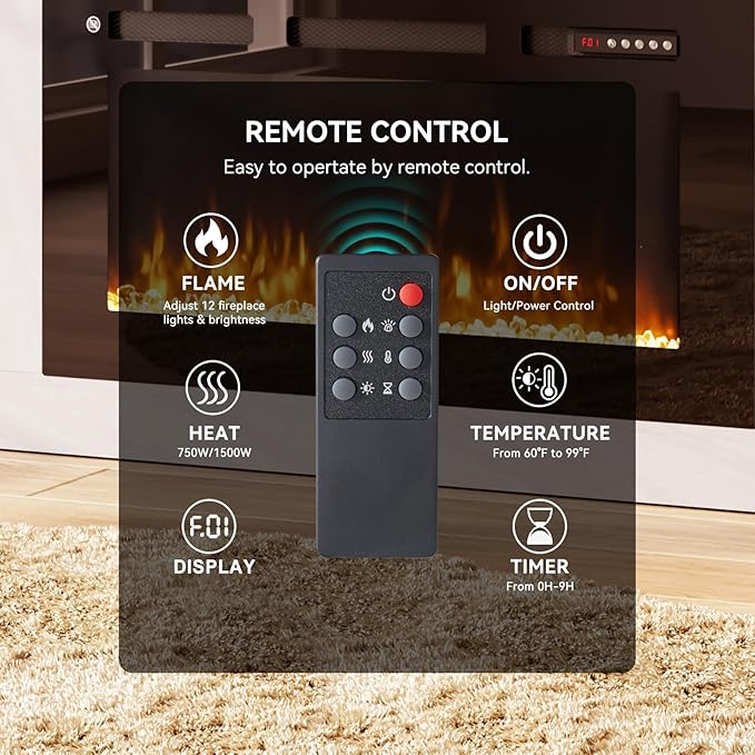 80” TV Stand with 36” Electric Fireplace, Large Modern Media Entertainment Center with Storage Cabinet and 12 Colors LED Lights for TVs Up to 90",Grey and Black