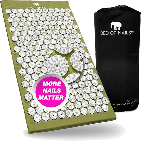 BED OF NAILS The Original Premium Acupressure Mat, 8,820 Acupuncture Pressure Points for Back Pain Relief, Increased Energy, Relaxation, FSA/HSA Eligible, with Drawstring Bag, 29 x 16 x 1, Green