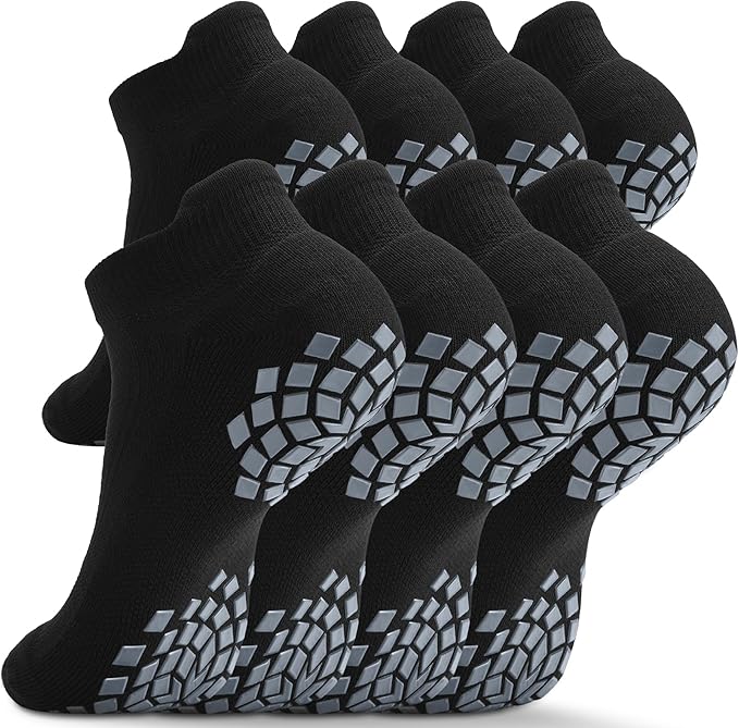 Pilates Grip Socks - Cushioned Slipper Non-Slip Grippy for Women Men Yoga - Barre Workout Hospital Sticky Socks