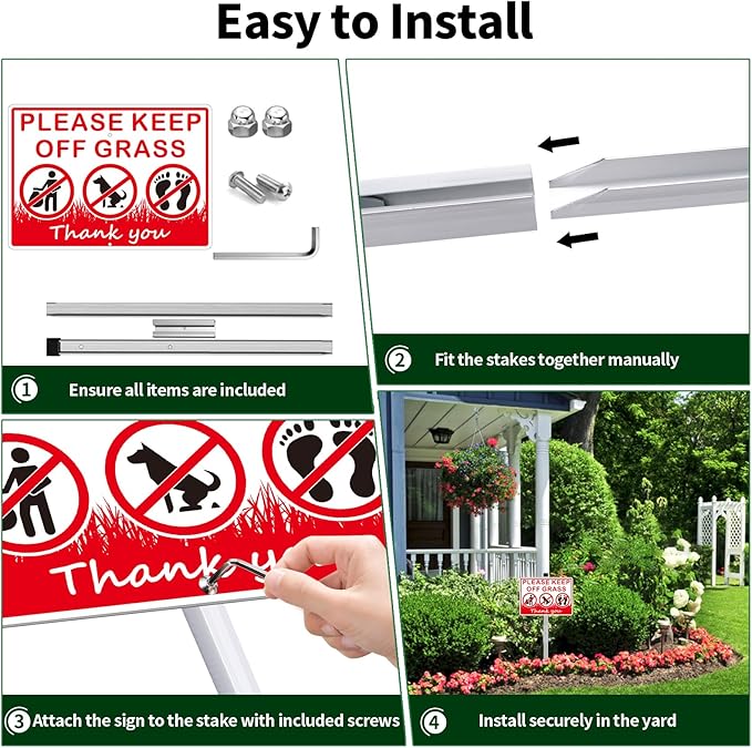 (2 Pack) Keep Off Grass Sign, Stay Off Grass Signs for Yard, 8x28 Heavy Duty Aluminum Keep Off Grass Signs - Weather Resistant and Easy to Install with Long Stake (Red)