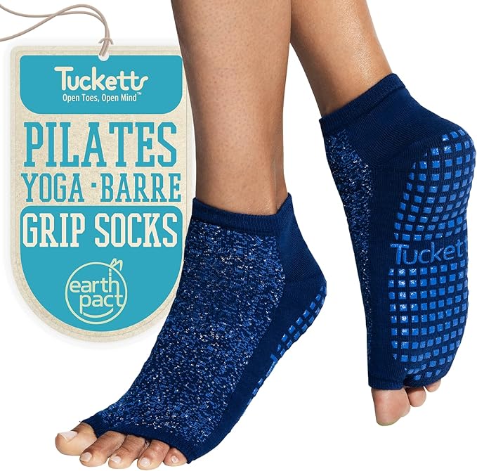 Tucketts Anklet Toeless Pilates Socks with Grips for Women, Non-Slip Ankle Toeless Yoga Socks with Grips for Barre, Size 5-13