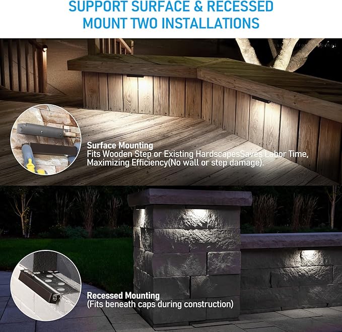 LEONLITE 8-Pack 7 Inch LED Hardscape Lighting, Update Retaining Wall Lights, LED Landscape Lighting, 12-24V AC/DC Paver Light Low Voltage, 3W/4W/5W Dimmable Outdoor Step Lights, 5000K Daylight, ETL