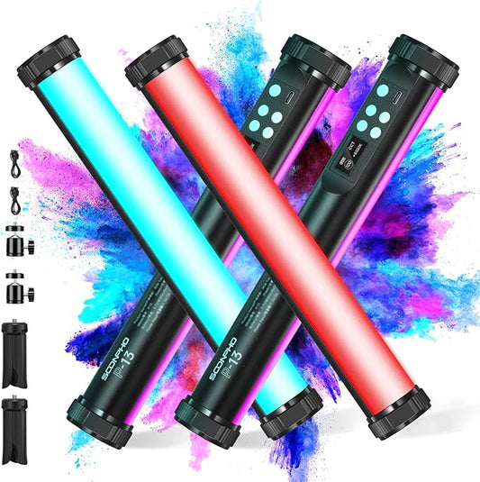 2Pack RGB LED Video Light Stick Wand,3200K~8500K Magnetic Photography Tube Light,360° Full RGB Light Stick with 4000mAh Battery for YouTube Video,Vlog,Live Game Streaming…