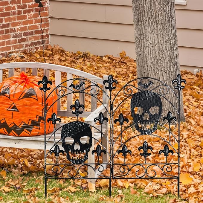 hogardeck Halloween Decorations Outdoor, Metal Fence Decorative Garden Stakes with Skull Head for Halloween Decor, Yard Signs for Halloween Outside Garden Lawn Porch Party Decorations