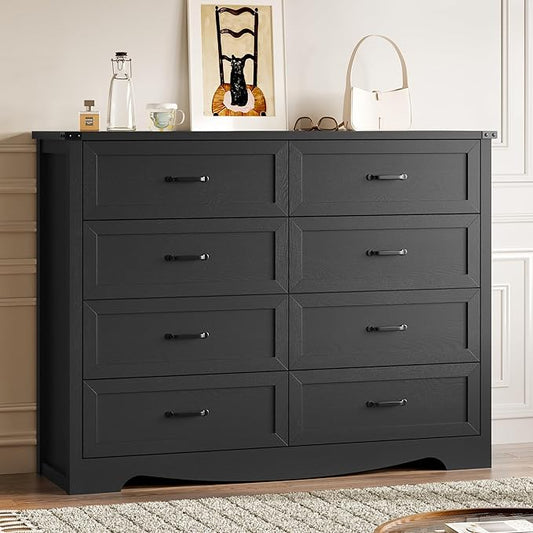 8-Drawer Dresser for Bedroom, Modern Wooden Chest of Drawers with Metal Handles, Anti-Tipping Design, Sturdy and Stable Storage Organizer for Living Room, Entryway, Home Office
