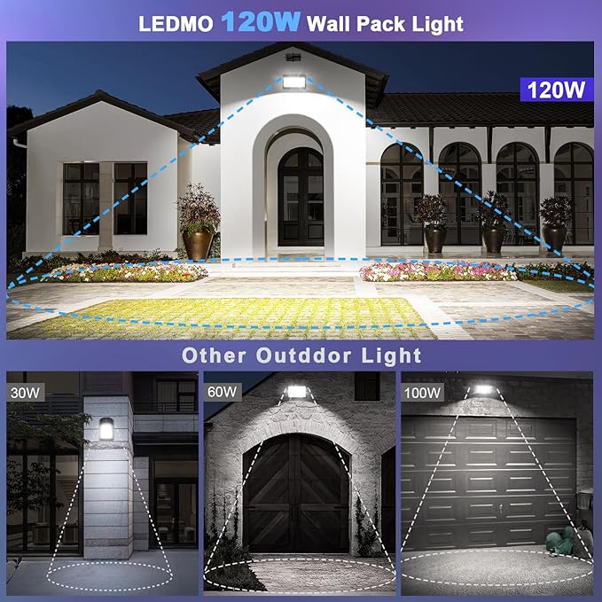 LEDMO LED Wall Pack Lights Repalces 800W HPS/HID Light 4 Pack 15600LM Outdoor Commercial Lighting Fixture 120W Waterproof Wall Mount Security Lighting 5000K