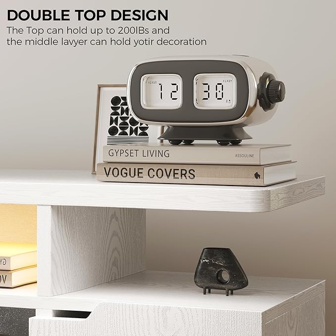 IRONCK TV Stand for TVs 85 inch with Power Outlet and LED Lights, Entertainment Center with Storage Cabinets, Media TV Console with Drawers, Modern TV Stand for Living Room, White