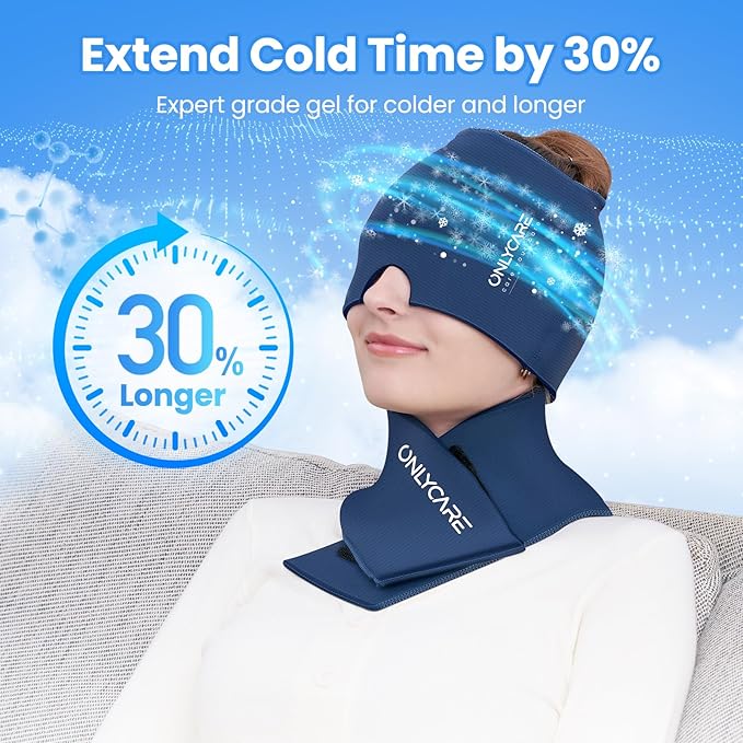ONLYCARE Migraine Relief Cap and Neck Ice Pack Wrap Gel Set, Upgrade Headache Relief Cap and Shoulder Cold Pack, Hot and Cold Compress, Relief of Pain, Swelling, Office Pressure
