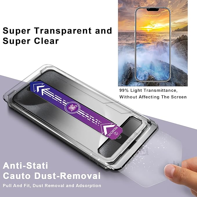 2 Pack Screen Protector for iPhone 13 Pro Max/iPhone 14 Plus, 9H Tempered Glass, Full Coverage, Anti-Fingerprint, Auto Dust-Elimination, No Bubble, Easy Installation