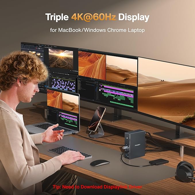iVANKY 20-in-1 FusionDock Pro 2 DisplayLink Docking Station for MacBook Pro/Air, Triple 4K@60Hz Monitor Display for M1/M2/M3/M4 Mac/Windows Laptop, 180W Power, 2.5GbE, HDMI, DP, 10Gbps, Driver Needed