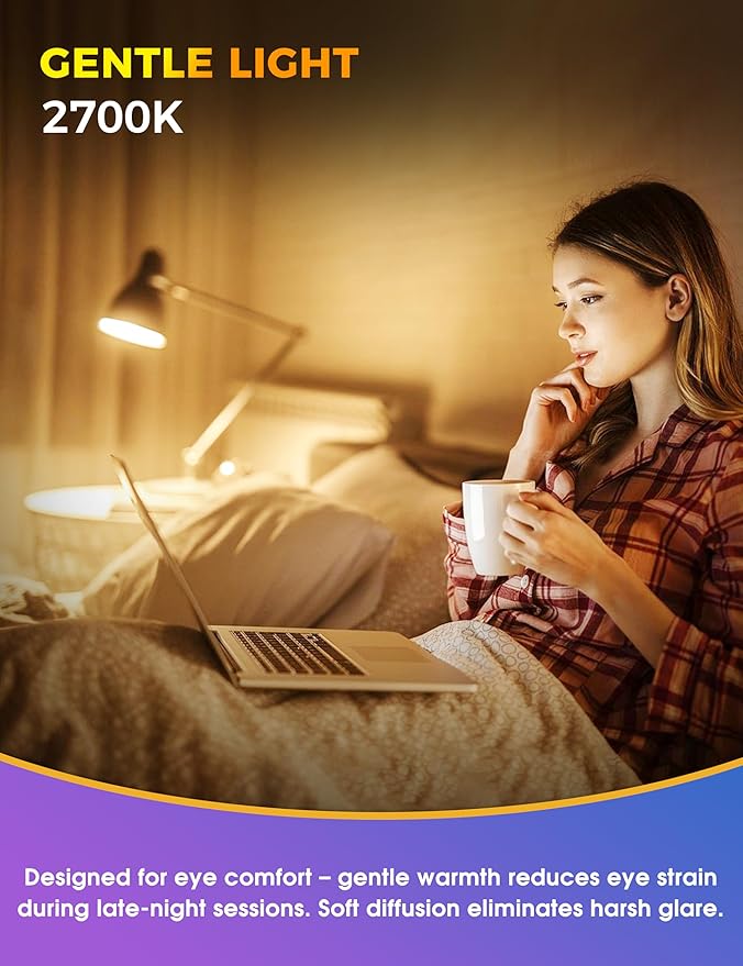 JandCase Warm Light Bulbs, LED Amber Light Bulb for Sleep, 2700K & 1800K Sleep Light Bulbs, Blue Light Blocking, E26 A19 Warm Light for Bedroom, Nursery, 2 Pack