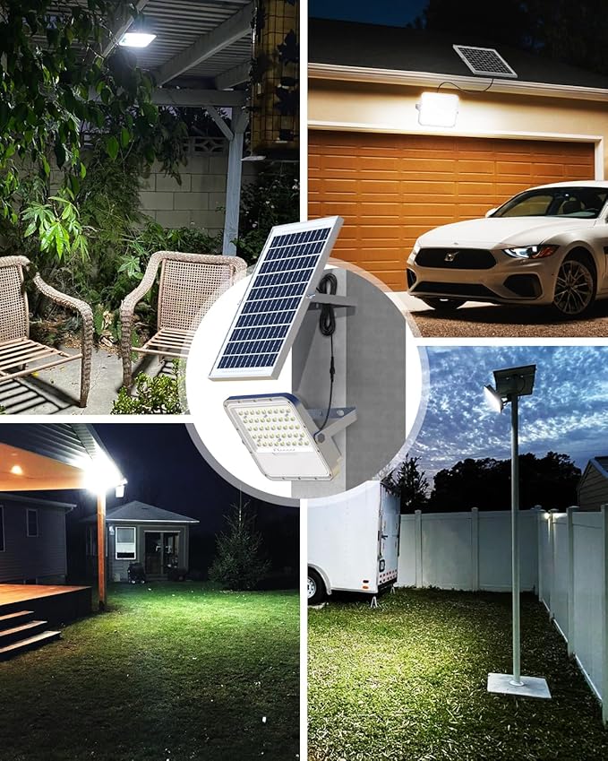 Engrepo Solar Lights Outdoor IP65 Waterproof Outside Solar Powered Security Flood Light with Remote Control 3000LM Auto On/Off Dusk to Dawn Light with 10000mAh for Wall Porch Shed Barn. 2 Pack