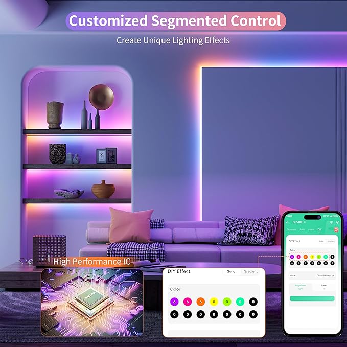 PAUTIX RGB Smart IC COB LED Strip Lights,Work with Alexa/Google Assistant,20ft/6.1m Addressable UL-Listed 24V Chasing Color Flexible Tape Light Multicolor,for Cabinet,TV,Bedroom,Party DIY Decoration