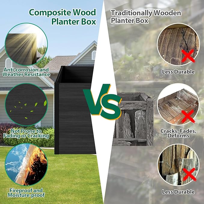 Raised Garden Bed - Expandable Design with Composite Panels & Aluminum Frame - Perfect for Flowers, Vegetables, Herbs - Outdoor Planter Box for Patio, Balcony, Backyard (Black)