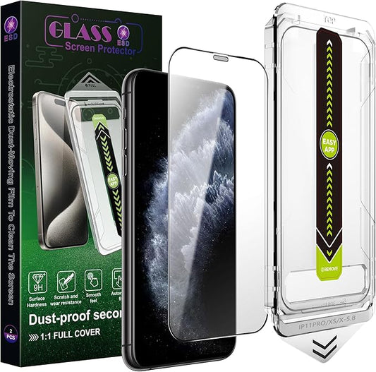 (2-Pack Ultra HD Clear Screen Protector for iPhone X/XS/11 Pro (5.8-Inch),9H Tempered Glass,Full Coverage,Anti-Fingerprint,Auto Dust Removal,Bubble-Free,Easy Installation