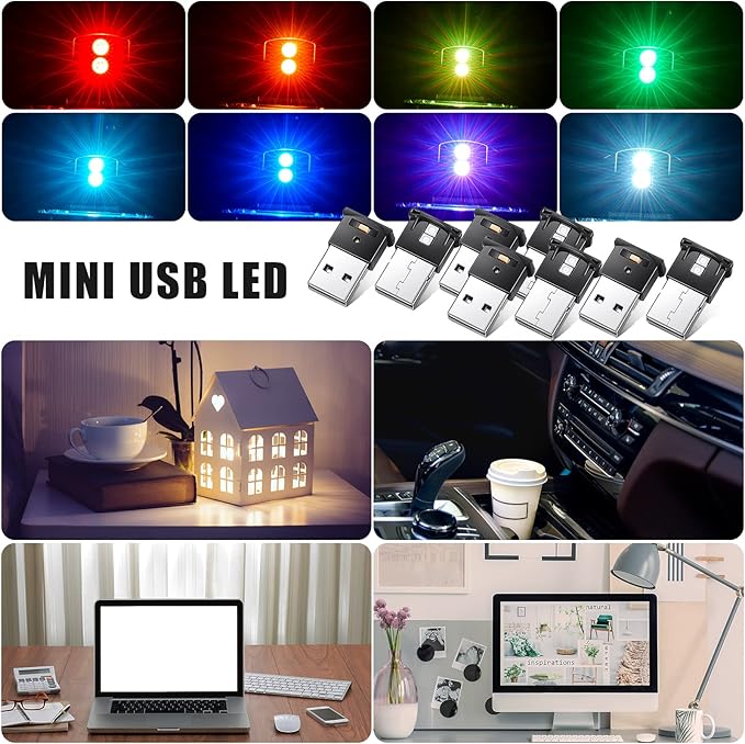 Frienda 6 Pieces Mini USB LED Light, Car LED Interior Lighting 5v Smart USB Atmosphere Light, Laptop Keyboard Office Decoration Night Lamp, Adjustable Brightness, 8 Colors