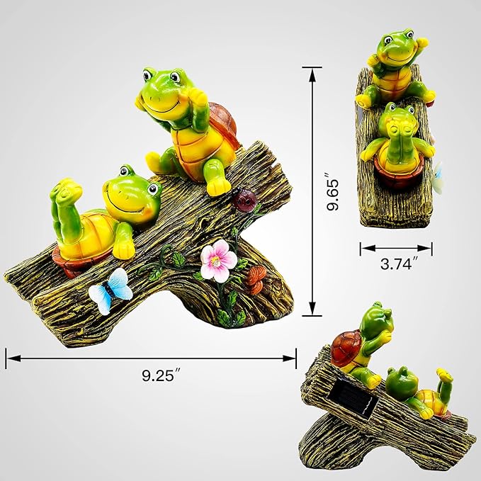 Garden Turtle Figurines Outdoor Decorations, Solar Statue Sweet Frog Face Turtles Decor with 4 LED Lights, Garden Resin Statue for Patio Lawn Porch Yard,Gifts for Birthday Easter Housewarming
