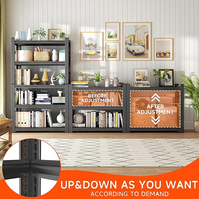 71-Inch 5-Tier Metal Bookshelf - Adjustable Industrial Bookcase for Living Room, Office & Bedroom,71" Hx45.3 Wx15.7 D