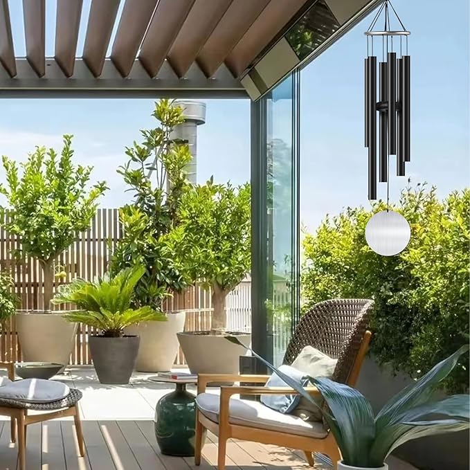 Wind Chimes for Outside, 32-inch Aluminum Deep Tone Wind Chimes, Memorial WindChimes Outdoor, Best Gifts for Mom, Grandma, Suitable for Garden, Patio, Backyard Decoration(Black)