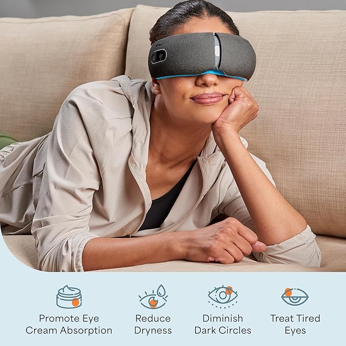 LifePro Portable FSA/HSA Eligible Eye Massager with Heat and Vibration-4 Soothing Modes for Compression Massage to Help Reduce Puffy and Dry Eyes-Rechargeable Heated Migraine Mask with Bluetooth Music