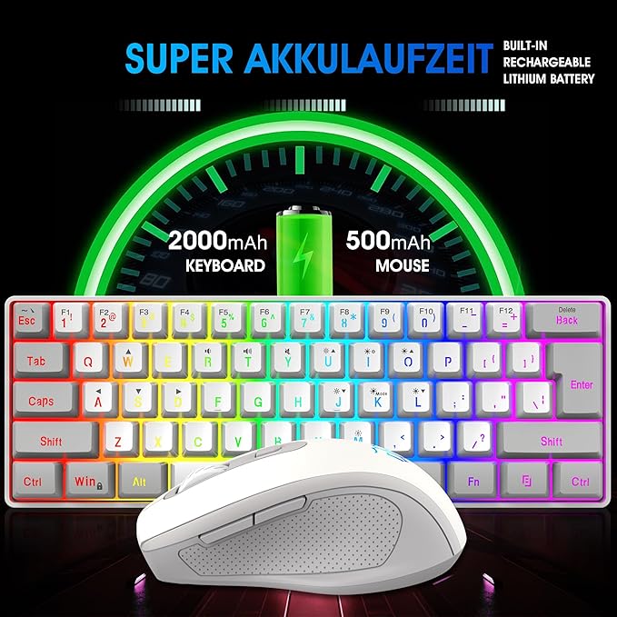 Snpurdiri 2.4G Wireless Gaming Keyboard and Mouse Combo, Include Mini 60% Mechanical Feel RGB Backlit Keyboard, Ergonomic Vertical Feel Small Wireless Mouse(Grey and White)