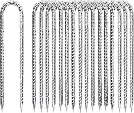 Rebar-Stakes-12-Inch-Galvanized, U Hook Trampoline Stakes 20 Pack Ground Anchors Tent Stakes Heavy Duty for Plants Anti-Rust Landscape Fabric Stakes Artificial Turf