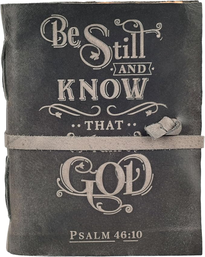 LEATHER VILLAGE Vintage Leather Journal with Psalm 46:10 Bible Verse–13''x8'' Embossed Prayer Study Journal for Women & Men – 200 Pages Handmade Cotton Deckle Edge Watercolor Paper - Grey Paper