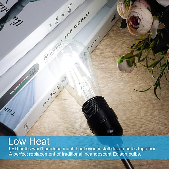 MAXvolador Vintage LED Edison Bulb 60W Equivalent 800LM, 6W ST58 LED Filament Light Bulb, Daylight White 5000K, E26 Base, Non-Dimmable, Pack of 12
