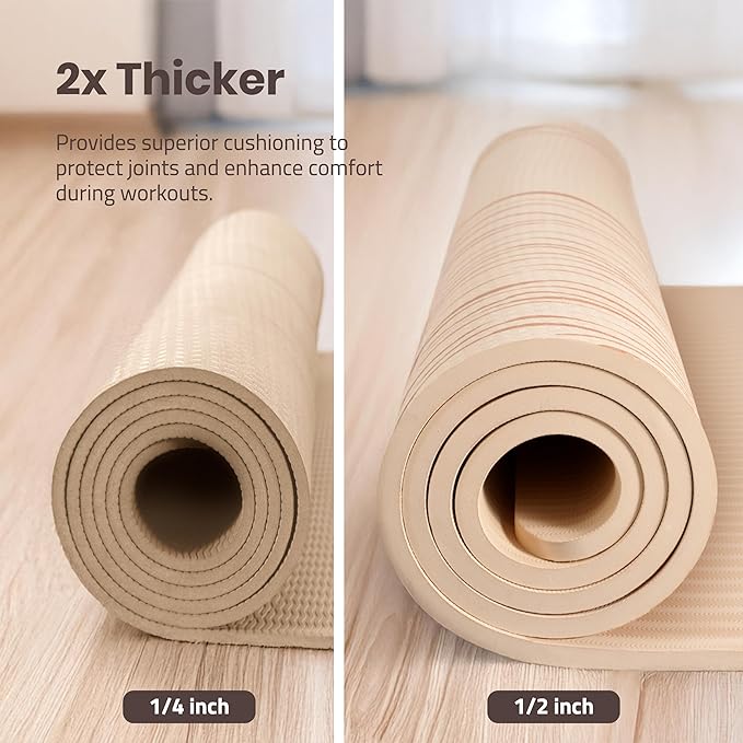 Large Yoga Mat (6'x4') – 1/4" & 1/2" Thick Exercise Mats for Home Workout, Extra Wide Workout Mats for Home Gym, Yoga, Pilates, Stretching, Floor & More