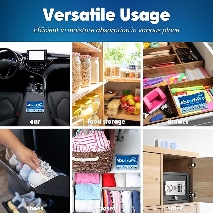 Rechargeable Dehumidifier Bag 5-Pack - 100g Reusable Moisture Absorbers - Silica Gel Packets for Bins, Totes, Gun Safe, Food Storage, Clothes, Cars, and Boats