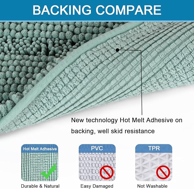 H.VERSAILTEX Bathroom Rugs Non Slip Thick Shaggy Chenille Bathroom Rug Mat Set Extra Soft and Absorbent Striped Floor Rugs, 2 Piece, Machine-Washable, Eggshell Blue