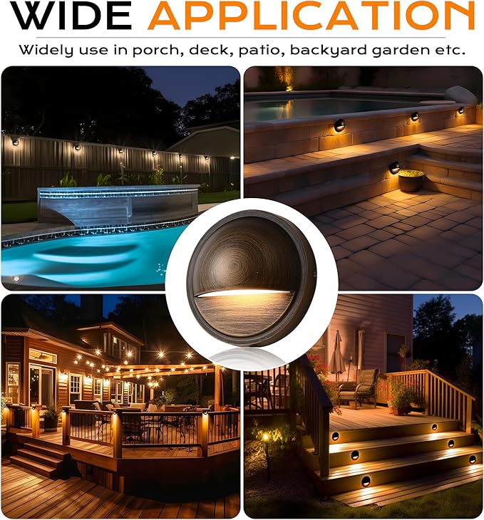 CLOUDY BAY [6 Pack] 3CCT Low Voltage LED Deck Lights Outdoor,2700K/3500K/5000K Selectable,Landscape Step Stair Railing Fence Light Wired,3W,12V-24V AC/DC,Bronze Finish