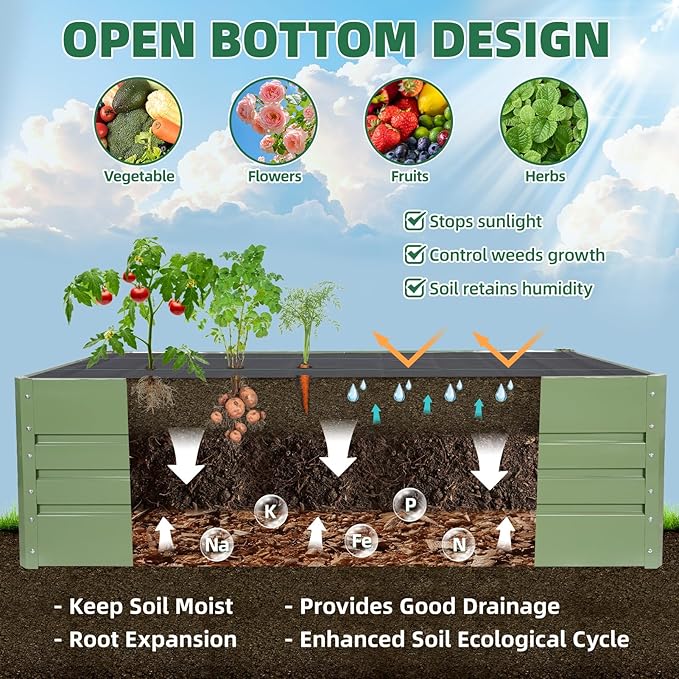 G GOOD GAIN 6x3x1.8ft Raised Garden Bed - Metal Planter Box Outdoor with Weed Barrier Fabric | Deep Root Raised Beds for Gardening Vegetables Flowers Herb Fruits (Olive Green)