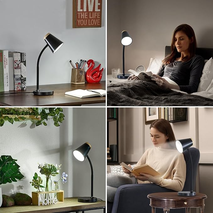 Desk Lamp for College Dorm Room - Small LED Desk Lamp Touch Dimmable Reading Light for Home Office - Adjustable Flexible Gooseneck Table Lamp for Bedside Bedroom Nightstand Black
