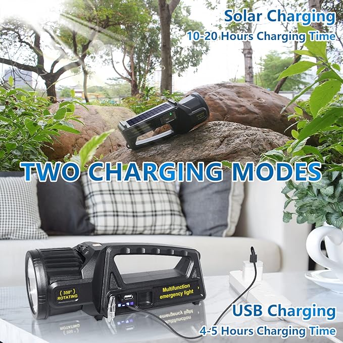 Spotlight 3000000 Lumens, 9 Modes Rechargeable Led Spotlight Flashlight with 350° Rotate Head, Super Bright Spot Lights Outdoor Handheld, IPX6 Waterproof Solar Flashlight As Seen on TV, XX-Large