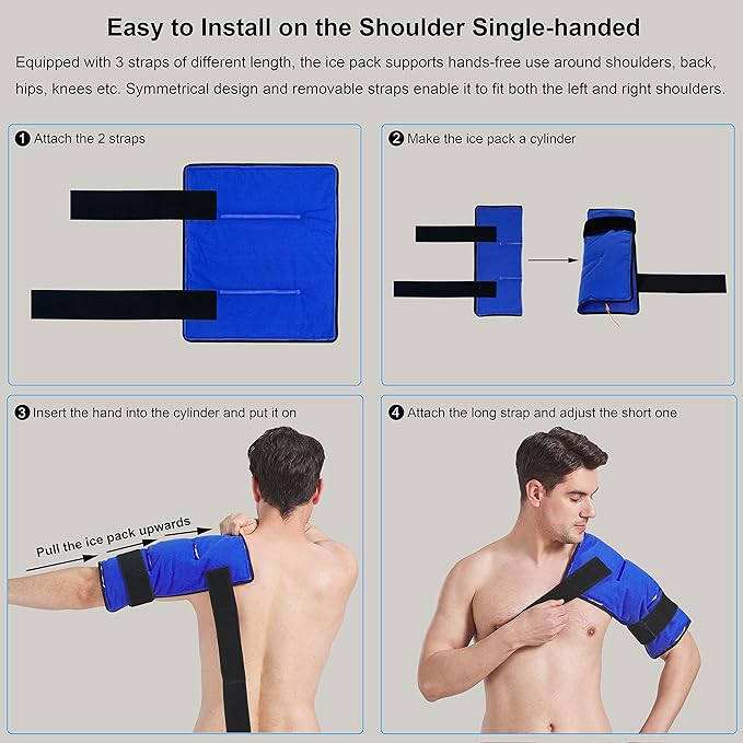 Koo-Care Extra Large Gel Ice Pack for Injuries Reusable Flexible Hot Cold Compress with Wrap for Shoulder Rotator Cuff, Back, Hip, Shin, Knee Replacement Surgery Pain Relief 13.1" x 14.7" XL Pack of 2