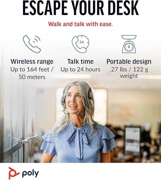 Poly Voyager 4310 UC Wireless Headset (Plantronics) - Single-Ear Bluetooth Headset w/Noise-Canceling Mic - Connect PC/Mac/Mobile via Bluetooth - Works w/Teams, Zoom, & More - Amazon Exclusive