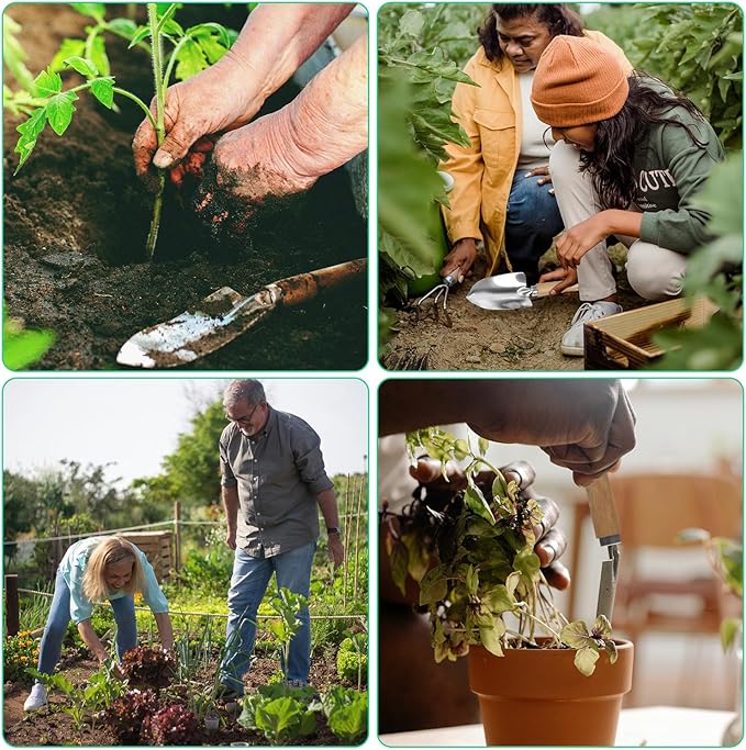 LeMotech Garden Tool Set, 2Pcs Gardening Hand Tools, Stainless Steel Trowel and Cultivator with Handle, Outdoor Gardening Kit for Women Men