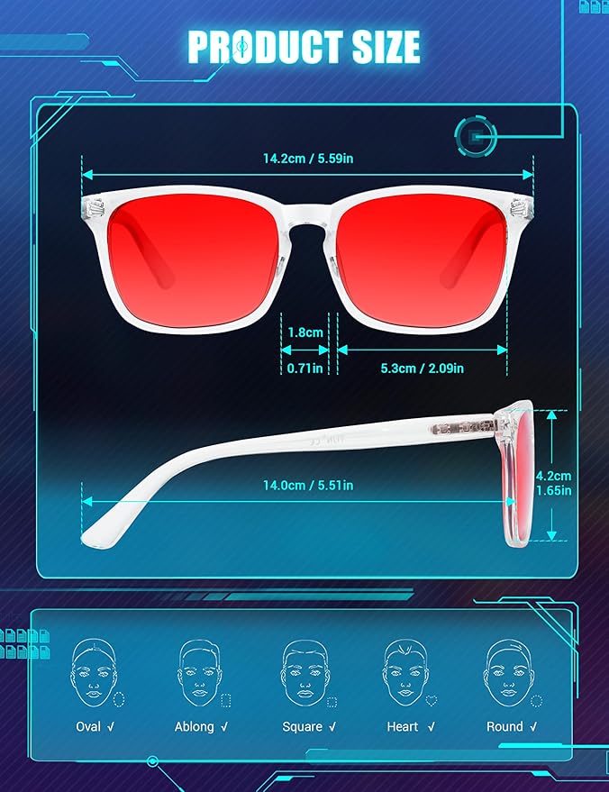 TIJN Sleep Glasses with Blue Green Light Blocking, Red Light Lens for Computer Gaming, Screen Fatigue & UV Protection