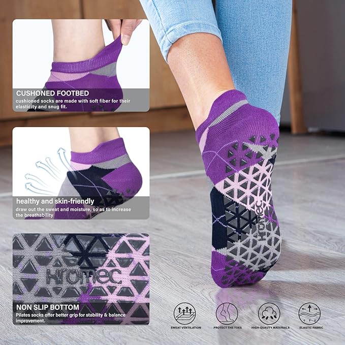 Non Slip Yoga Socks with Grips for Pilates, Ballet, Barre, Barefoot, Hospital Anti Skid Socks for Women and Men